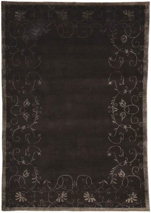 Detail of the Nuit dark floral hand-knotted rug